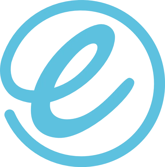 Edison logo: light-blue script e inside a circle line, transparent background