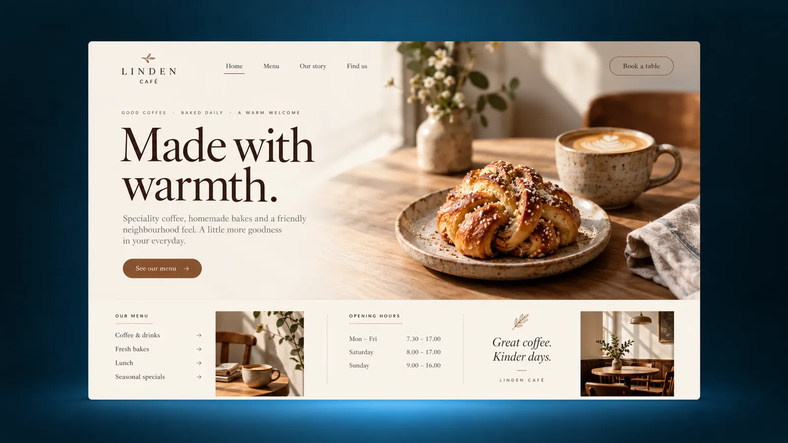 Concept poster for a coming Nova film: a warm café website. Film coming soon.